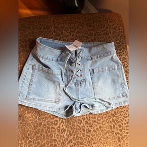Windsor Light Blue Lace-Up Jean Shorts